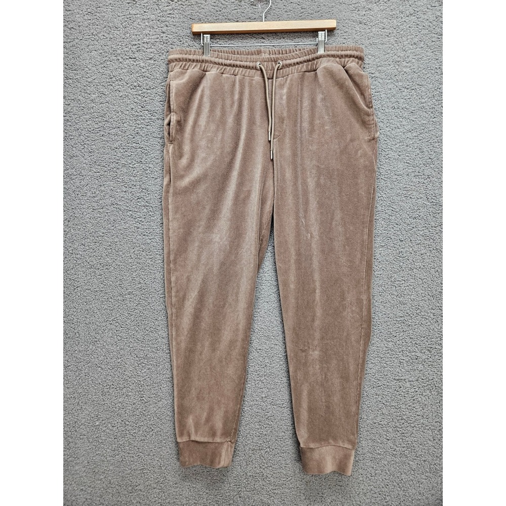 Reiss Joggers XL Brown Corduroy Velour Drawstring Loungewear Athleisure Pants